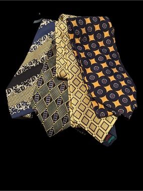 Classic Men's Silk Ties- Gold and Navy Patterned